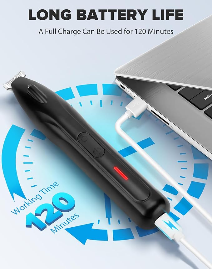 Dogs Paw Trimmer, 2 Speed Low Noise Dog Clippers for Grooming, Cordless Rechargeable Dog Hair Trimmer with LED Light, Widen Blade Cat Pet Hair Shaver for Paws, Eyes, Ears, Face, Rump (Black)