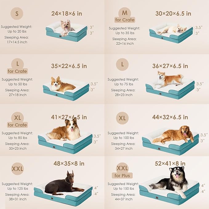 EHEYCIGA Orthopedic Dog Bed, Waterproof Memory Foam, Turquoise Blue, 30"L x 20"W x 6.5"Th