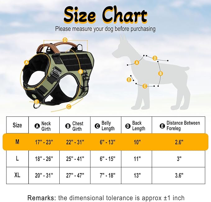 Tactical Dog Harness - HEYCAHVA Service Dog Vest Full Metal Buckles Dog Vest for Medium Large Dog Reflective No Pull Dog Harnesses Vest with Leather Handle, Hook & Loop for Hiking Training (Green, M)