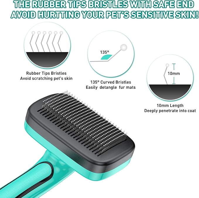 Dog Brush for Shedding, Self-Cleaning Slicker for Short & Long Haired Pets, Removes Mats, Tangles, Fur, Gentle on Skin, Ideal for Small, Medium, Large Dogs. Includes Flea Comb & Nail Clipper