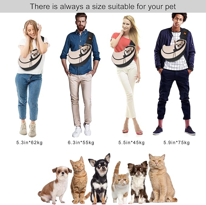Cuby Pet Sling Carrier for Small Dogs Cats,Drawstring & Zipper Security Hook Triple Designs for Pets' Securty Dog Bag,Breathable Travel Pet Puppy Sling Carrier with Adjustable Strap(Beige,S (3-5 lbs))