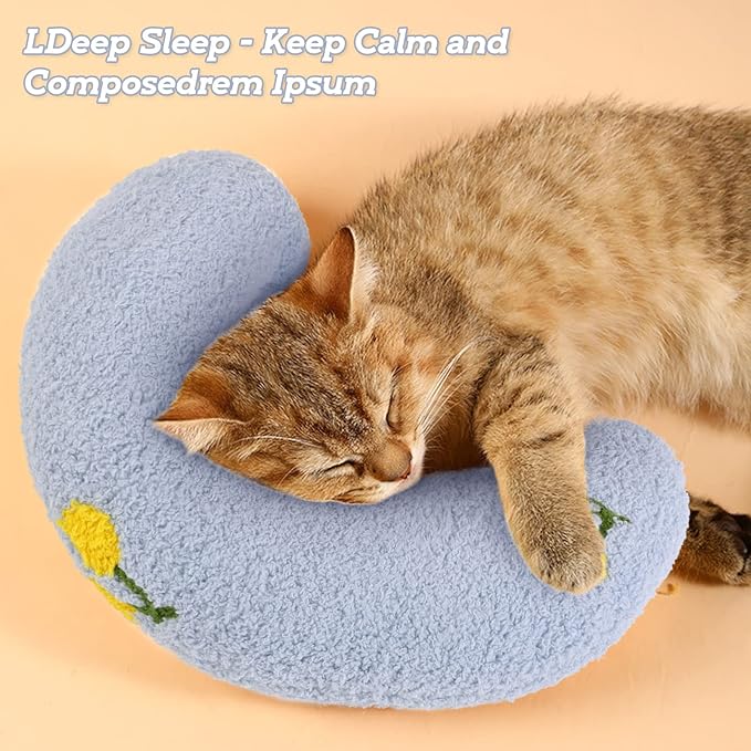 T'CHAQUE Dog Pillow Bed, Cat Calming Pillow, Dog Neck Pillow for Joint Relief Sleeping, Ultra Soft Half Donut Cuddler, Pillow Pet for Upper Spine Support, Doggy/Kitten Pillow Training Toy