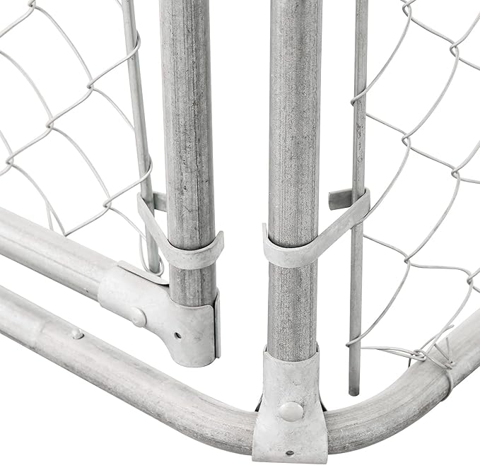 PawHut Large Dog Kennel Outside, Heavy Duty Dog Cage with Waterproof Cover, Outdoor Fence Dog Run with Galvanized Chain Link, Secure Lock, 9.8' x 9.8' x 7.7'
