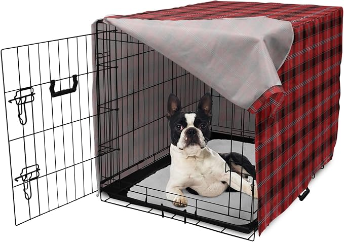 Lunarable Buffalo Plaid Dog Crate Cover, Arrangement with Lumberjack Themes Geometric Concept Pattern Print, Easy to Use Pet Kennel Cover for Small Dogs Puppies Kittens, 22 Inch, Vermilion and Grey