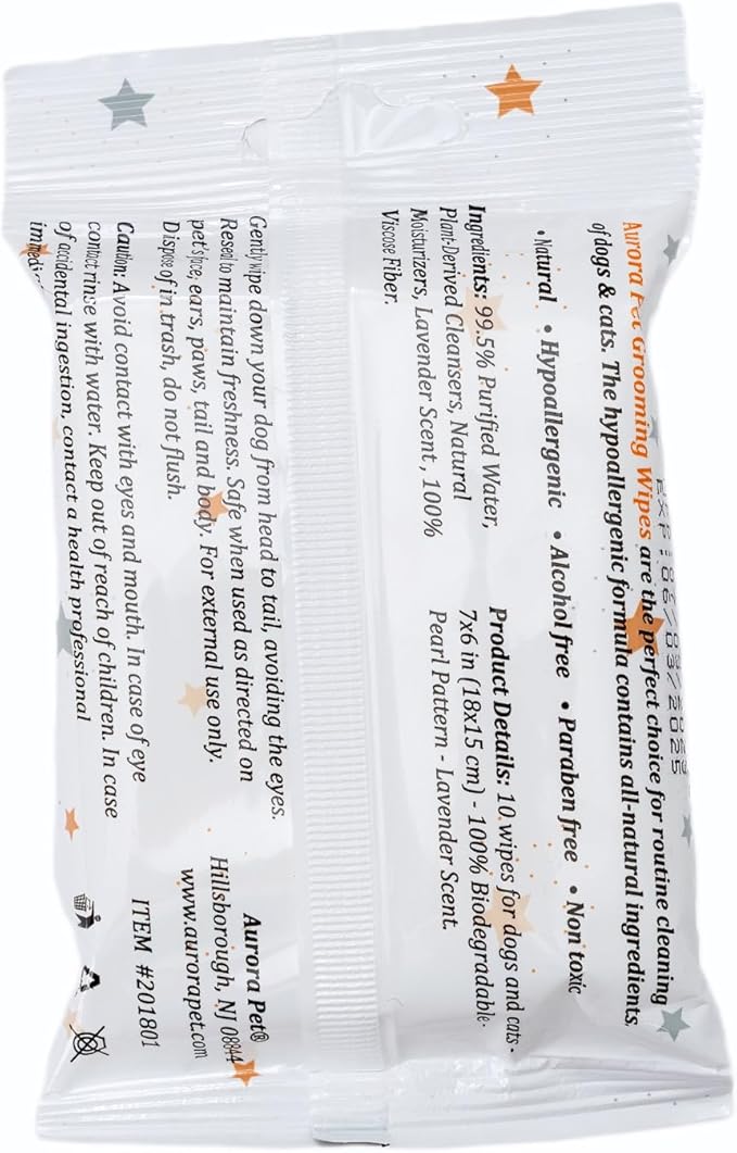 Aurora Pet Wipes – 100% Natural, Plant-Based Hypoallergenic Grooming Wipes for Dogs & Cats (60-Count Travel Pack)