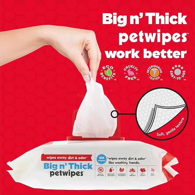 Petkin Pet Wipes for Dogs and Cats, 100 Large Wipes - Removes Dirt & Odor Like Washing Hands - Cleans Ears, Face, Butt, Eye Area - Convenient, Ideal for Home or Travel - 1 Pack of 100 Wipes
