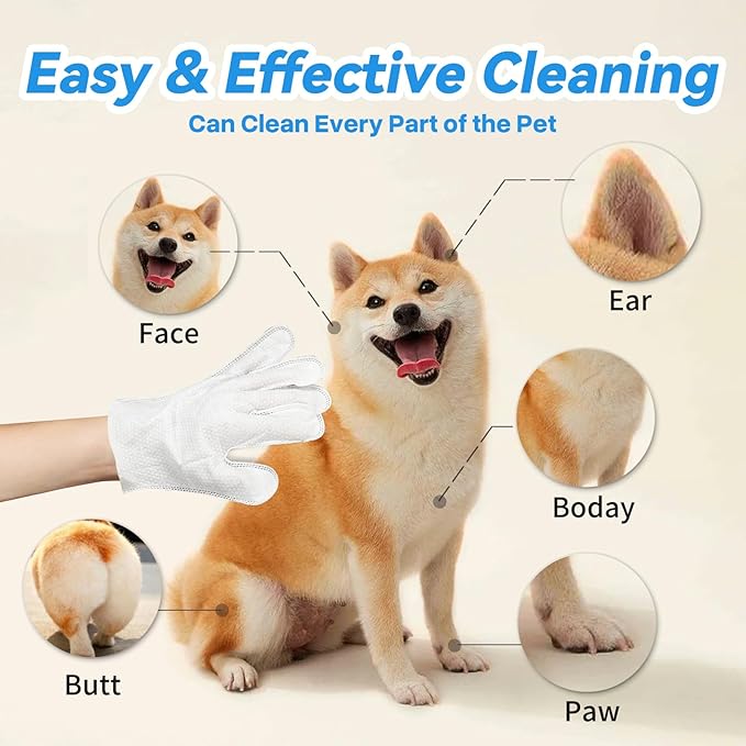 Pet Glove Wipes for Dogs Cats, Cleaning & Deodorizing Grooming Gloves, Dog Wipes for Body Daily Care, Cat Grooming Wipes Cleaning Fur Traveling Rinse Free, Odorless and Unscented, 3pack/18pcs