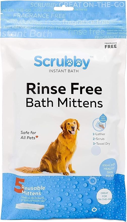 No Rinse Pet Wipes, Rinse Free Shampoo Mittens for Dogs and Cats, Bath Wipes for Bathing and Washing Pets, Hypoallergenic No Rinse Wash Mitt for Grooming, Lather Wipe Dry - 20 Pack