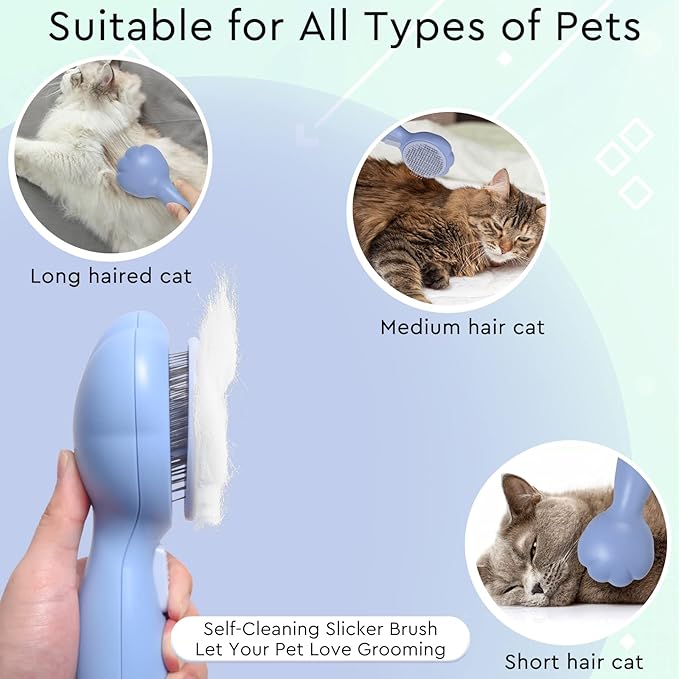 LIONROGE Cat Grooming Glove Brush,Self-Cleaning Slicker Pet Brush for Short and Long Haired Pets,Dog Bath Brush for Shedding and Grooming,Removes Loose Hair and Tangles,Promote Circulation
