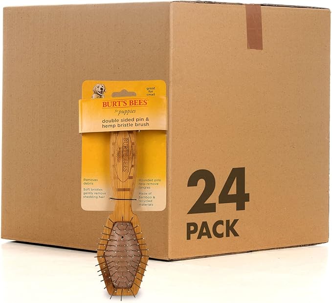 Burt's Bees for Pets Double Sided Pin & Hemp Bristle Dog Brush | Best All-Purpose Dog Brush To Reduce Shedding | Great for All Small Dogs And Puppies | Ideal for Daily Grooming, 24 Pack