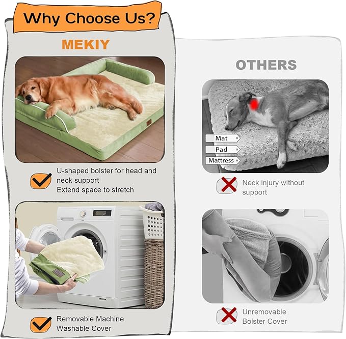 Large Dog Bed Orthopedic Washable - Removable Waterproof Cover Bed Pet - XXXL Large Big Dogs - Memory Foam - Couch Sofa with Removable Bolster - Grass Green Dog Bed