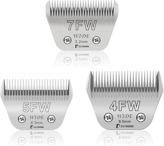 BESTBOMG Size 7FW+5FW+4FW Wide Detachable Pet Dog Grooming Blades-Cutting Length 1/8" to 1/4"(3.2-9.5mm),Compatible with Andis,Oster A5,Wahl km10 Clippers