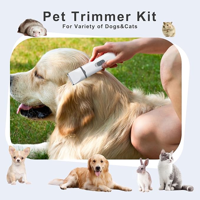 KIKETECH Quiet Dog Grooming Clippers - 4 in 1 Professional Dog Hair Clippers for Small Cats Dogs Pets, Rechargeable Cordless Pet Trimmer for Grooming, Grayish
