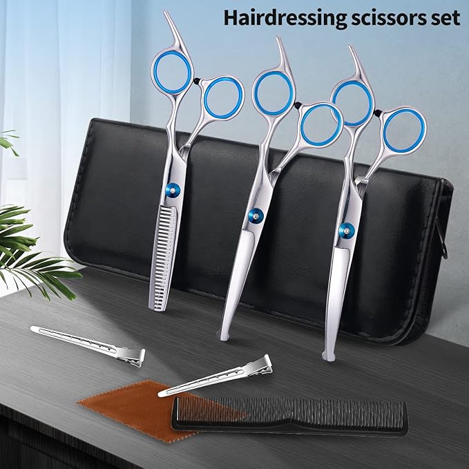 Professional Dog Grooming Scissors Kit with Round Tip Pet Grooming Scissors Kit-Straight & Thinning & Curved Pet Trimming Cutting Shears & Comb Set for Dog & Cat Grooming