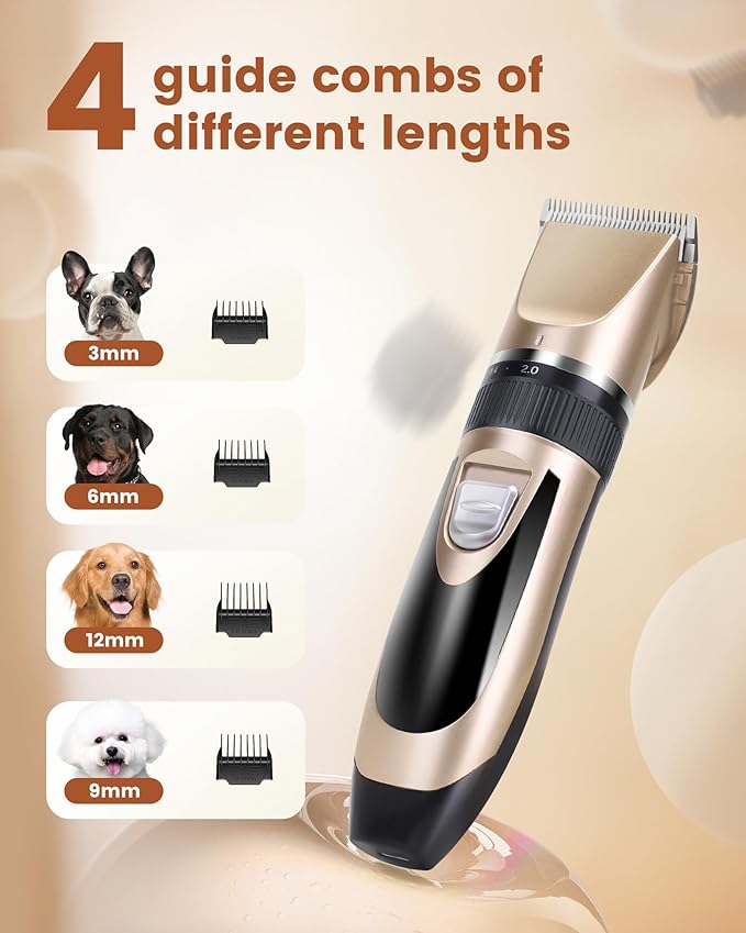 2 in 1 Dog Grooming Kit, Low Noise Rechargeable Dog Clippers for Grooming, Cordless Pet Grooming Clippers and Pet Paw Trimmer, Cat Shavers for Small Dogs Cats Animals Gold Green