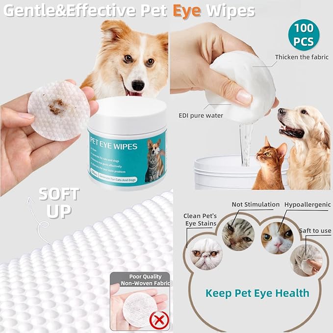 Pet Cleaning Wipes Kit For Dogs&Cats Daily Care and Traveling,includes 18 PCS Extra Thick Pet Bathing Glove Wipes,Ear/Teeth Finger Wipes and Eyes Wipes,Cleaning Deodorizing Nourish Fur,Remove Plaque&T