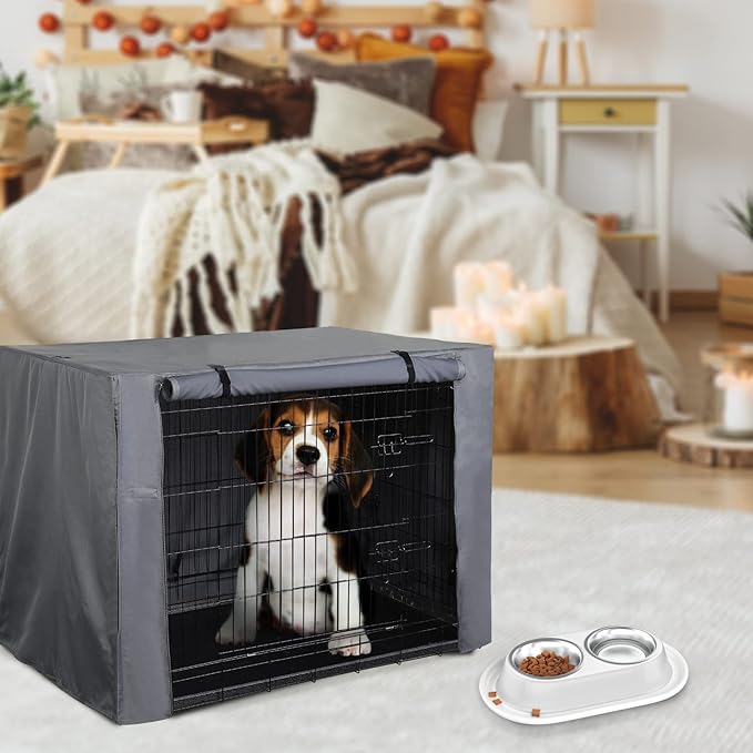 PINGKO Durable Dog Crate Cover-Water Resistant Breathing Lightweight 600D Polyester Fits for 36 42 48 Inches Wire Pet Kennel Covers (42 Inch)