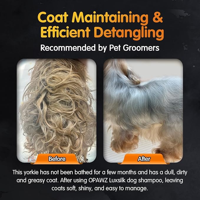 OPAWZ 02 LuxSilk Dog Shampoo, 2- in-1 Dog Shampoo and Conditioner, Reduces Shedding, Dematting, Deshedding, Removes Undercoat, for Long Haired, Silky Coat Dogs and Cats, 16.9 fl.oz/ 500ml