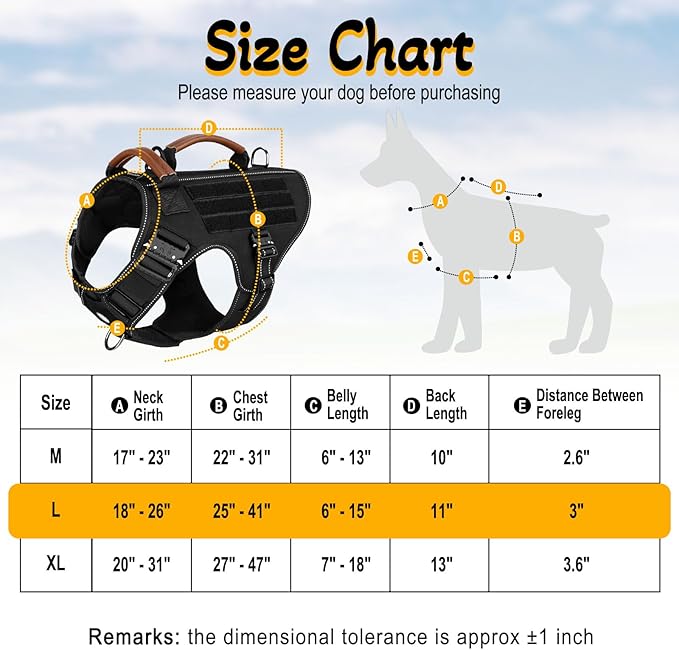 Service Dog Vest - HEYCAHVA Tactical Dog Harness Full Metal Buckles Dog Vest for Large Medium Dog Reflective No Pull Dog Harnesses Vest with Leather Handle, Hook & Loop for Hiking Training (Black, L)