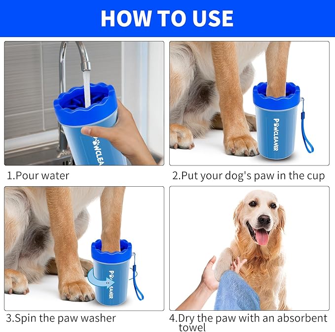 Dog Paw Cleaner for Dogs, (with 3Pcs Absorbent Towels & Adjustable Dog Bath Brush) Dog Paw Washer,Buddy Muddy Pet Foot Cleaner (Deep Blue, Medium)