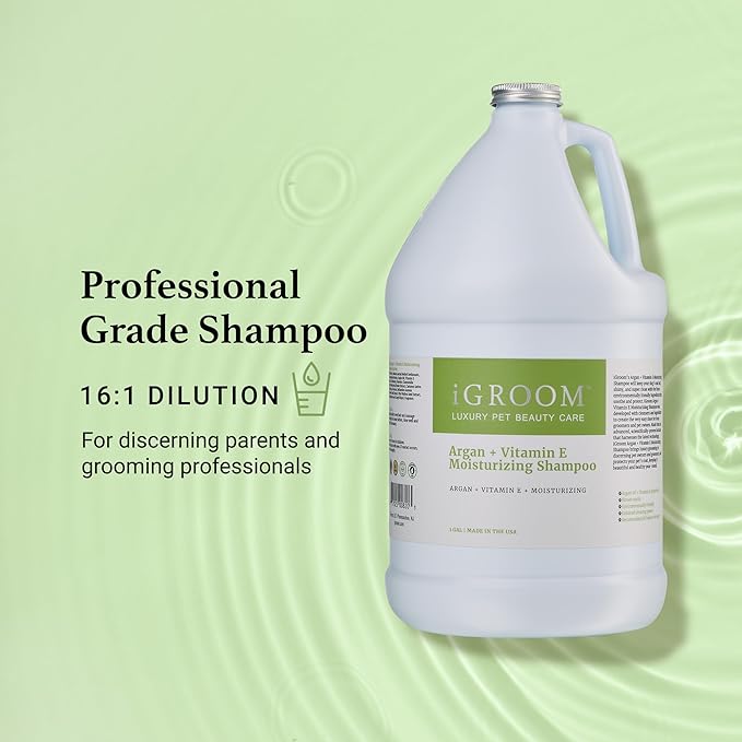 iGroom Argan+Vitamin E Dog Shampoo, Groom Like a Professional, Enhanced Cleaning Power, Reccommended pH Balance, Made in USA, 16 oz