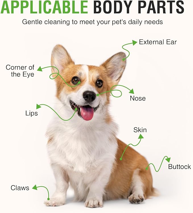 Pet Wipes for Dogs and Cats, Dog Wipes for Paws and Butt, Cat Wipes Cleaning Fur and Butt, Fragrance-free, Alcohol-free, Natural Ingredients, Gentle and Safe, Keep Your Pet Clean and Healthy 80 Pcs