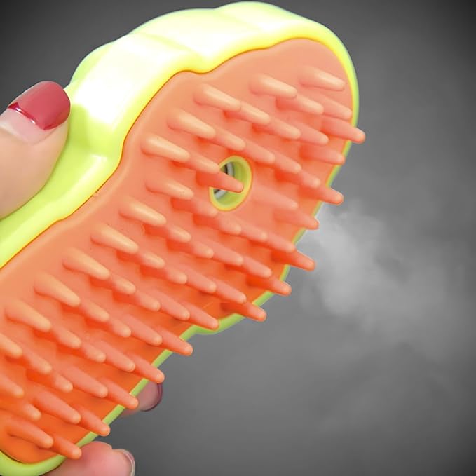 3-in-1 Pet Grooming Brush for Dogs & Cats - Steam Brush with Dual Functions, Moisturizer, Release Button, Water Reservoir - Lime, Pet Shedding & Dematting Brush