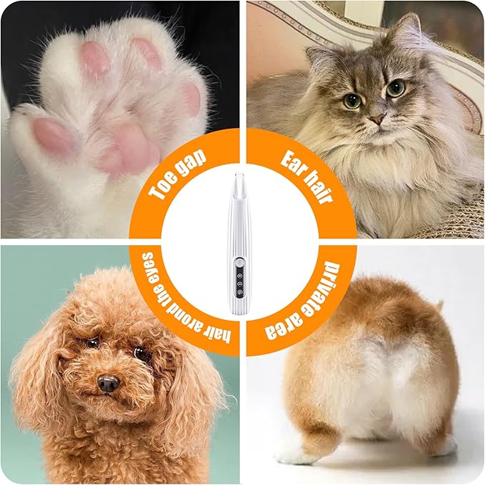 Upgraded Pet Micro Precision Trimmer, New Rechargeable Low Noise Wireless Dog Paw Trimmer, Trimmer with LED Light for Paw Hair, Ears, Face, HIPS & Eyes Grooming Instruments for Cats & Dogs