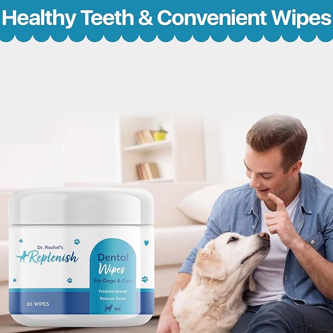 Replenish Dental Wipes for Dogs and Cats - Dog Teeth Cleaning Wipes - Pet Dental Finger Wipes for Dogs β Easy to Use Gentle Pet Dental Wipes - Effective Dog Teeth Cleaner - 50 Count