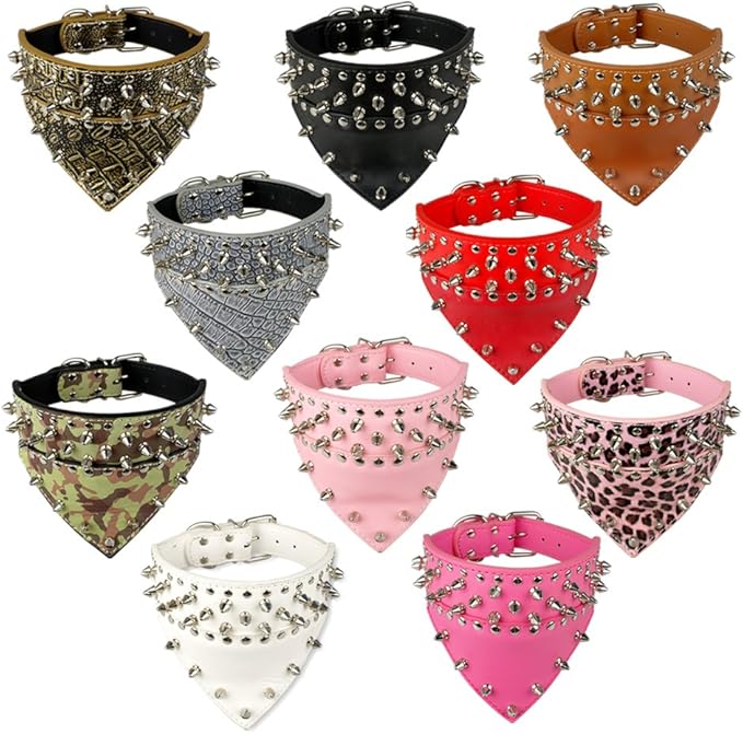 Dogs Kingdom 20"-26" Length Triangle Collar Design Spiked Silver Rivets Studded Leather Dog Collar Heavy Duty for Medium Large Breeds Pitbull Mastiff Boxer Bully Red M