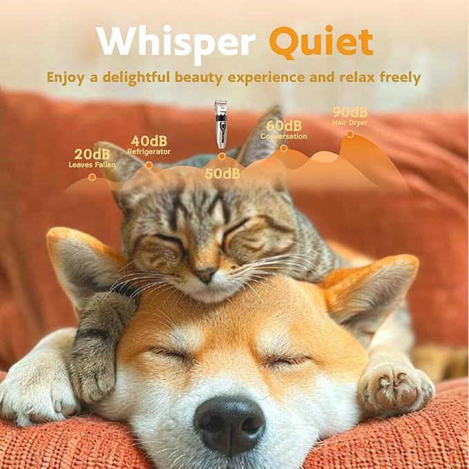 Dog Grooming Clippers Dog Grooming Kit with Rechargeable Dog Nail Trimmers cat Nail Clipper Low Noise, Electric Quiet Hair Clipper Set for Dog Cats Pets