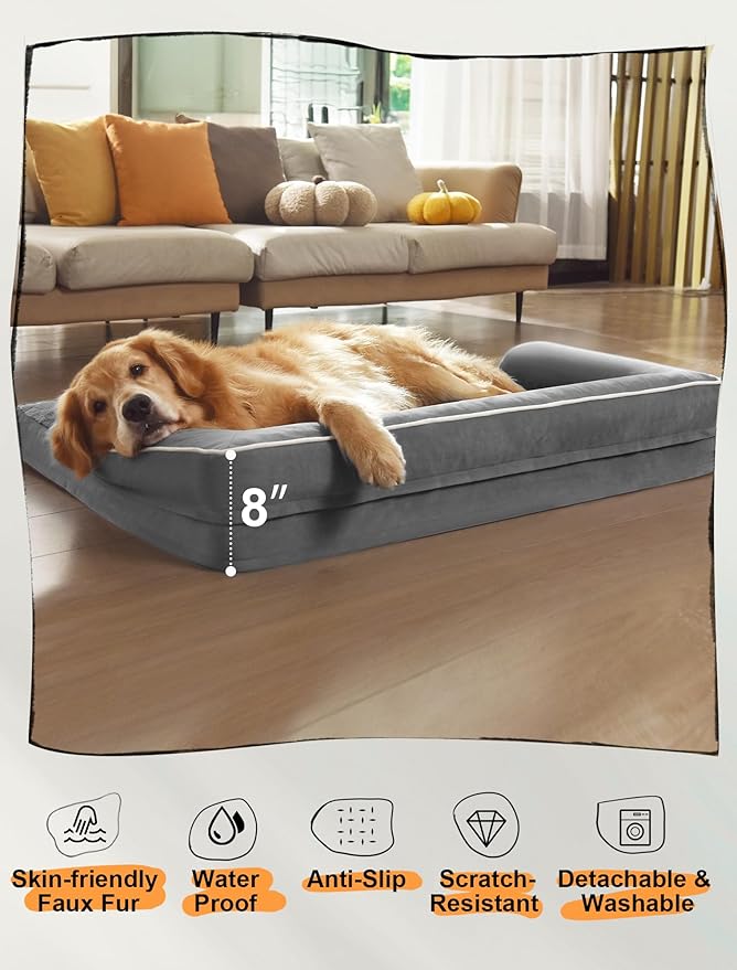 Large Dog Bed Orthopedic Washable: Beds Bolster - XL XLarge Big Dogs - Memory Foam - Couch Sofa - Waterproof with Removable Cover