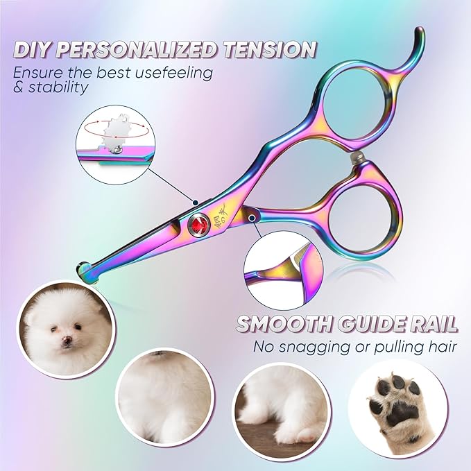 Small Dog Grooming Scissor -Rainbow Nose Hair Scissors with Safe Round Tips, Pet Scissors for Detailed Trimming, Japanese Stainless Steel,Ideal Gift