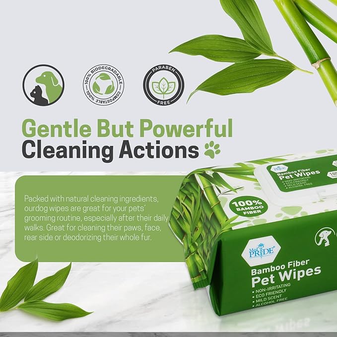 MED PRIDE 100% Bamboo Fiber Hypoallergenic Dog Wipes for Paws and Butt, Alcohol & Paraben-Free, Deodorizing, 8”X8”, 800 Wipes