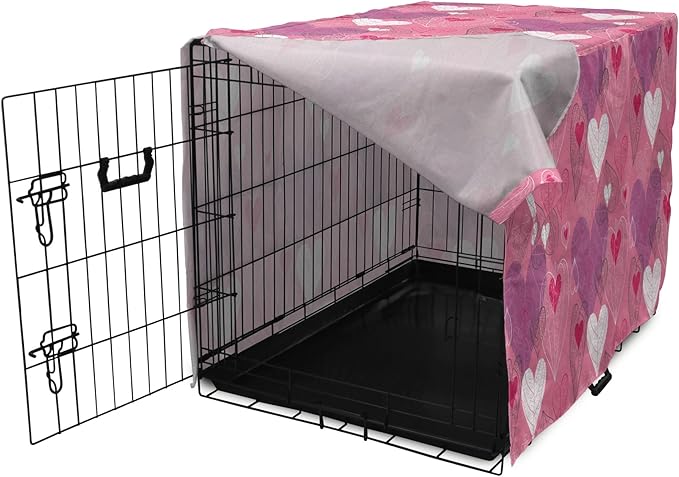 Lunarable Love Dog Crate Cover, Natural Theme Abstract Hearts Pattern Leaves Romantic Nature Art, Easy to Use Pet Kennel Cover for Cats & Medium Dogs, 30 Inch, Pink Purple