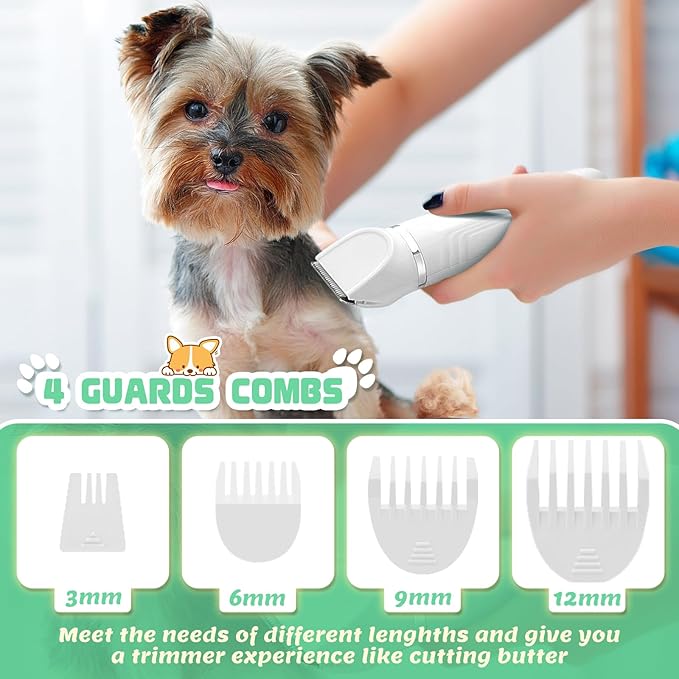 4 in 1 Dog Grooming Kit, Cordless Dog Clippers for Grooming, Low Noise Paw Trimmer Electric, Cat Hair Clippers Kit with Nail Grinder, Rechargeable Pet Hair Shaver for Small & Large Cat Pet
