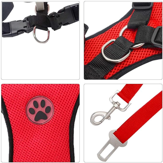 Dog Harness, Pet Vest Harness for Dogs in Car Adjustable Neck and Chest Strap Breathable Soft Fabric Multifunctional Vest with Quick Release for Travel Walking Daily Use