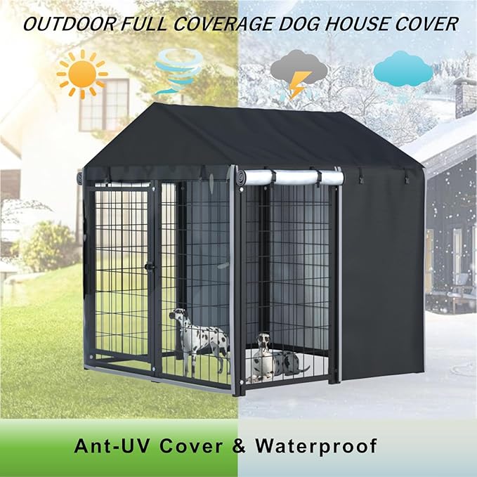 Outdoor Dog Kennel Cover, 600D Heavy Duty Waterproof 4.2 ft. x 4.2 ft. x 4.5 ft. Outdoor Large Full Cover Dog Kennel Cover, Waterproof, Windproof UV Resistant (Cover Only)