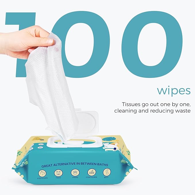 Dog Wipes, 100 Count Pet Grooming Wipes, Conditioning Shine Coat, Cleaning and Deodorizing, Pet Wipes for Dogs & Cats, for Sensitive Skin (Unscented)