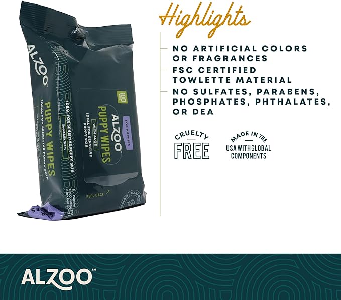 Grooming Wipes for Puppies, 100% Plant-Based Active Ingredients, 100 Count