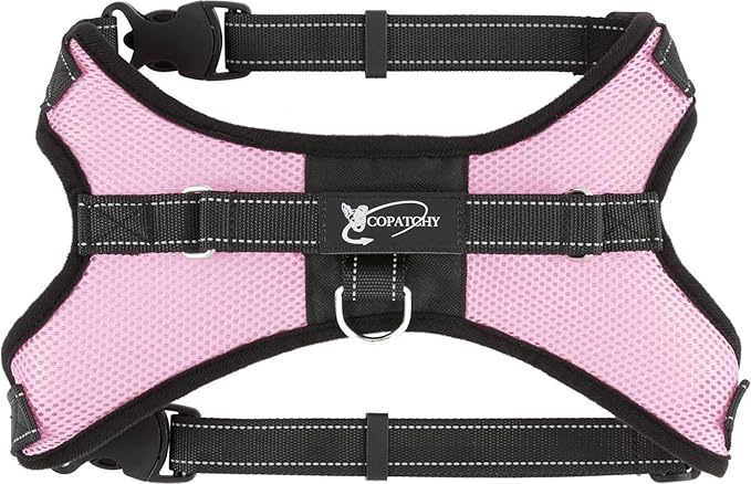 No Pull Reflective Adjustable Dog Harness With Handle- Comfortable Soft All Weather Mesh, Easy On Puppy Harness For Small Medium and Large Dogs (Pink) Large
