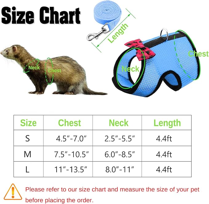 Rypet Small Animal Harness and Leash - Soft Mesh Small Pet Harness with Safe Bell, No Pull Comfort Padded Vest for Small Pet Blue S