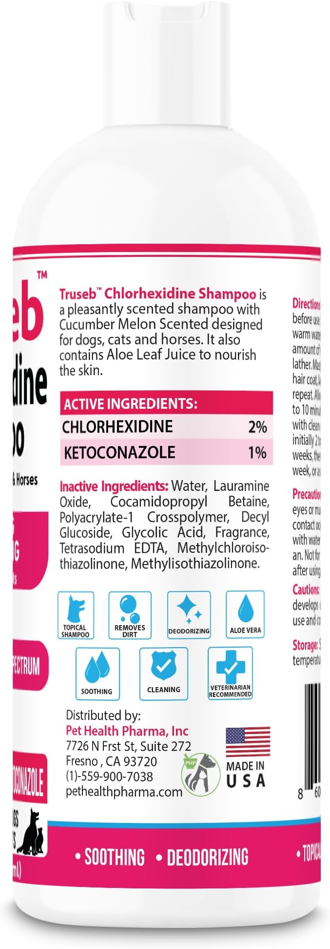 Truseb Topical Ketoconazole and Chlorhexidine Shampoo for Dogs, Cats, and Horses with Aloe - 32 oz (Ketoconazole & Chlorhexidine Shampoo, 32 oz)