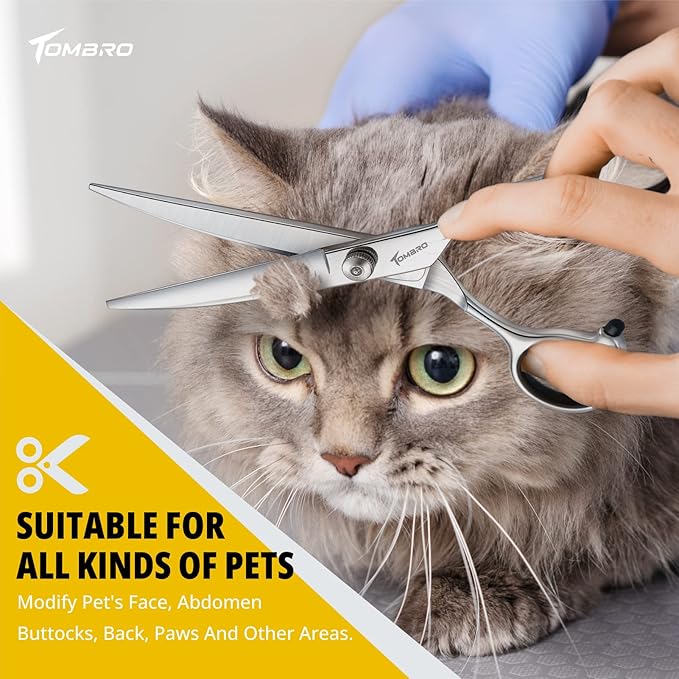 TOMBRO 7.0" Curved Dog Grooming Scissors Professional Curved Scissors for Pets 6CR Stainless Steel Pet Grooming Scissors with Safe Round Tips,Pets Grooming Shears with Offset Handle (Down-curved)