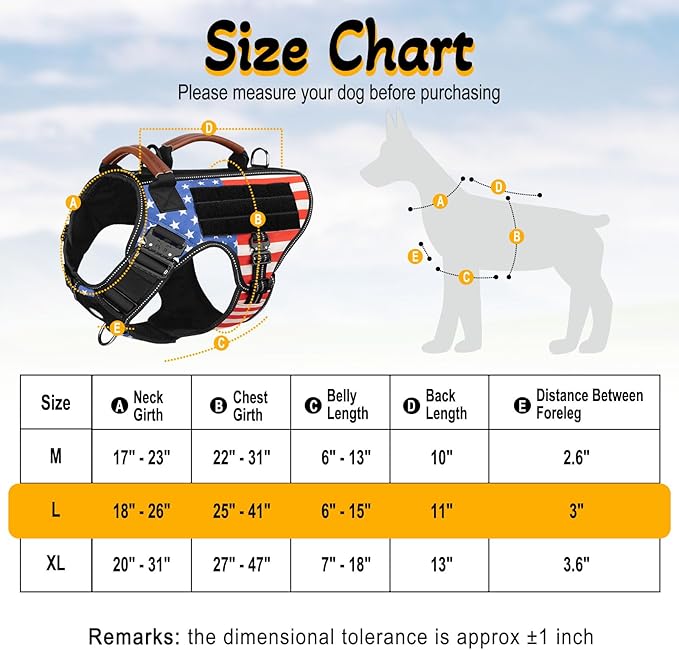 Service Dog Vest - HEYCAHVA Tactical Dog Harness Full Metal Buckles Dog Vest for Large Medium Dog Reflective No Pull Dog Harnesses with Leather Handle, Hook & Loop for Hiking Training (Flag, L)