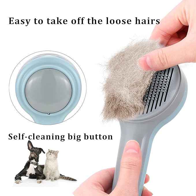 itPlus Pet Grooming Self-Cleaning Hair Brush for Dogs & Cats, Indoor Cats Slicker Brush, Short & Long Hair, Shedding & Undercoat Removal Tool for Kittens & Cats, Blue
