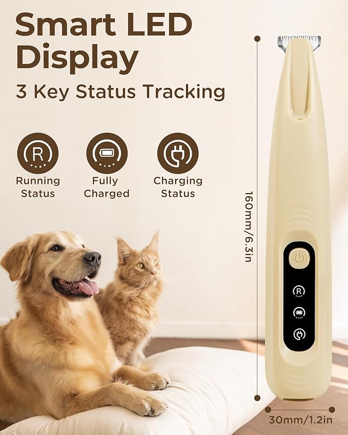 Pro Version Dog Paw Trimmer, 18mm Wide Blade Clippers with LED Display, 35dB Low Noise, Fully Waterproof, Upgraded Type-C Rechargeable Cordless Trimmer for Paws, Ears, Face, and Rump