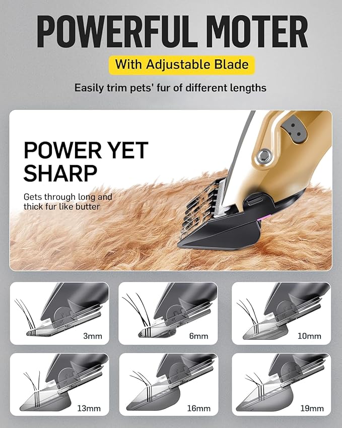 Dog Grooming Kit Low Noise,Cordless 4 in 1 Dog Clippers for Grooming Rechargeable Pet Cat Trimmer with 2 Speed,6 Guards,Scissors,Comb for Small Medium Large Pets Dogs Cats Thick Hair Cutting(Gold)