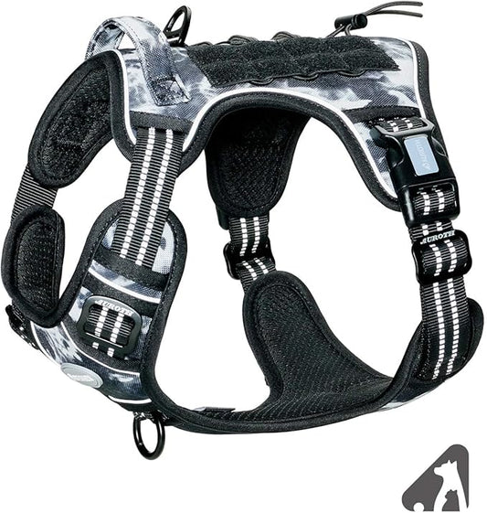 Auroth Tactical Dog Harness for Small Medium Large Dogs No Pull Adjustable Pet Harness Reflective K9 Working Training Easy Control Pet Vest Military Service Dog Harnesses (M, Black Ink)