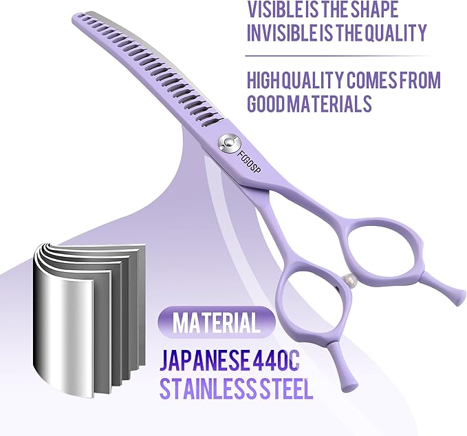 Curved Chunkers Dog Grooming Scissors 6.5" Macarone Series Professional Pet Grooming Shears for Small Dogs Pets Japan 440C Stainless Steel Sharp & Durable(Purple, 24Teeth Curved Thinners)